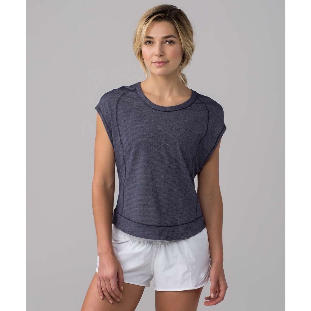 Lululemon Pace Perfect Heathered Midnight Navy Blue Short Sleeve Top